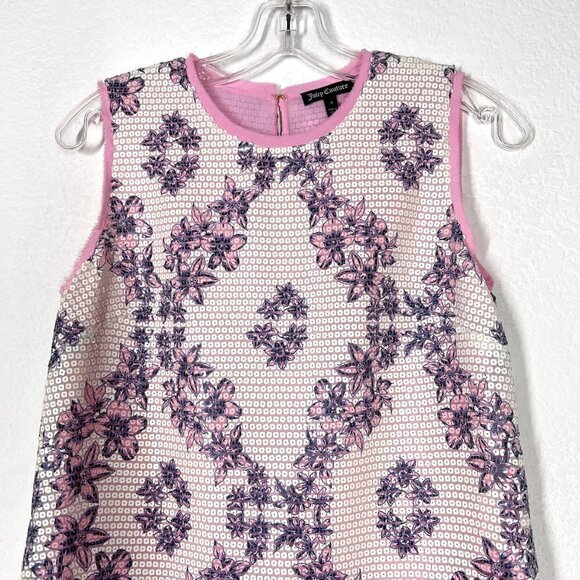 Juicy Couture Shift Dress Pink Floral Sequin Mini Cocktail Party Sleeveless 4 - Picture 6 of 13
